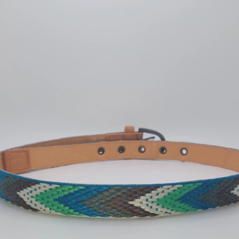 Weave Multicolor Belt Green Blue Black White Aztec Southwestern